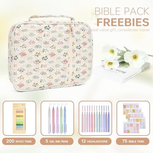 Bible Cover Case for Women Large Bible Cover with Durable Handle Quilted Bible Carrying Case for Girls Bible Study Supplies Accessories (Wildflower Meadow, Wildflower Meadow) - color: Wildflower Meadow