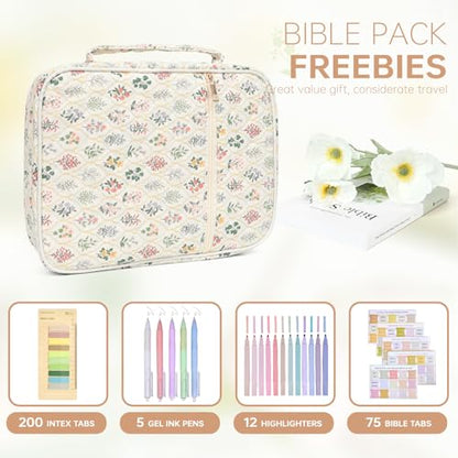 Bible Cover Case for Women Large Bible Cover with Durable Handle Quilted Bible Carrying Case for Girls Bible Study Supplies Accessories (Wildflower Meadow, Wildflower Meadow) - color: Wildflower Meadow