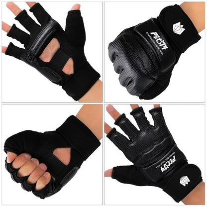 FitsT4 Sports Half Mitts MMA UFC Training Boxing Punch Bag Martial Arts Gloves - color: Black, size: Small