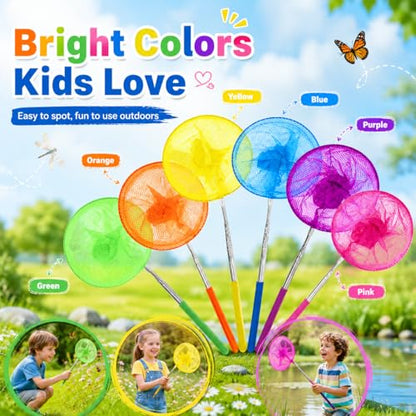 RAINFLOW Telescopic Butterfly Nets - Fishing Net with Anti Slip Grip | Outdoor Catcher Net for Catching Butterfly, Bugs, Insect, Fish, Ladybird, Extendable 6.7 in to 34 in - size: 6 Pack