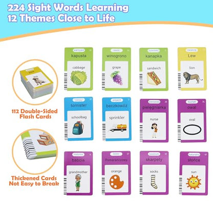 MAYAPHILOS 224 Sight Words Polish and English Talking Flash Cards Fun Polish Language Learning Toys for Kids, Learn Polish for Toddlers Sensory Preschool Educational Birthday Gifts - size: 224 Words Polish and English