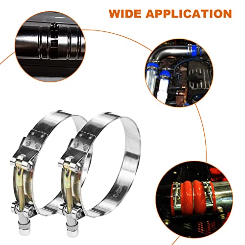 4 Pack 1.75" T-Bolt Hose Clamps, 304 Stainless Steel Turbo Intake Clamp, Working Range 1.97"-2.24"(50mm-57mm) for 1.75" I.D. Hose - size: 1.75" hose clamp 50mm-57mm (1.96"-2.24")