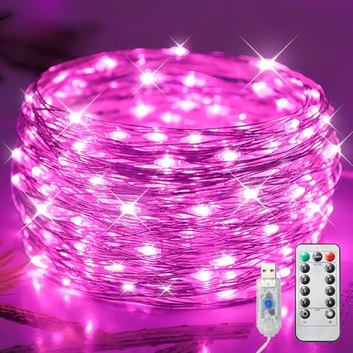 33ft 100 LED Pink Fairy Lights with Remote, USB Power String Lights - color: 100 LED pink