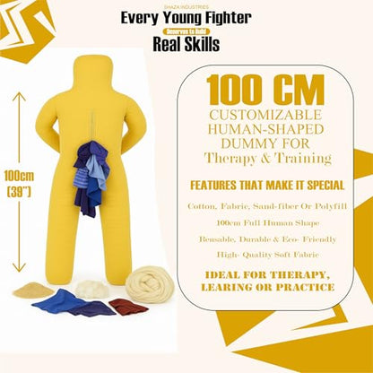 Shaza Toffy Youth Wrestling Dummy, Unfilled Canvas Training Partner, Kids Combat Practice Equipment - color: Yellow