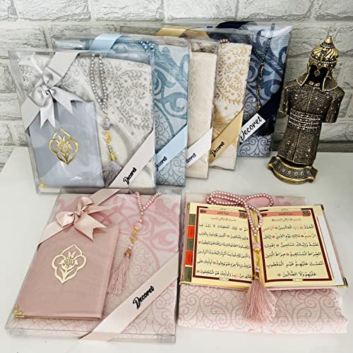 Muslim Prayer Rug, Yaseen Surah Pocket-Size Book & Prayer Beads Set, Perfect Islamic Gift I Mawlid Gift I Suitable for Men, Women I Soft Prayer Rug | Islamic Ramadan Eid Gifts, (Pink, 8 Sets) - color: Pink, size: 8 Sets