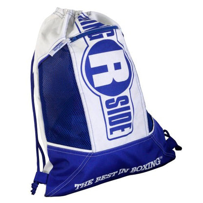 Ringside Boxing Glove Cinch Sack - Lightweight Gym Bag, Blue/White | Durable 15"x19" nylon drawstring bag with a zippered front pocket. Perfect for boxing gloves, shoes, and MMA workout gear - color: Blue/White