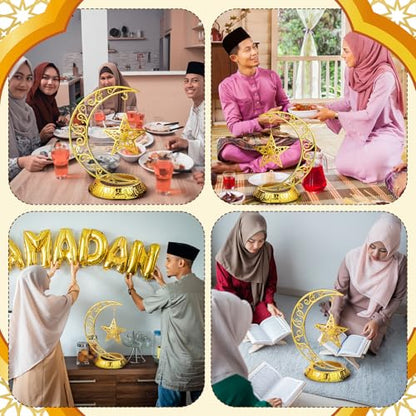 MorningRo Ramadan Decorations Plastic Eid Mubarak Table Decoration Moon Hollow Star Centerpiece Gold Ramadan Mubarak Ornament Kareem Table Signs for Home Decor Islamic Muslim Gifts - style: Classic