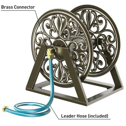 GOFORWILD Wall/Floor Mount Hose Reel, Holds 200-Feet of 5/8-Inch Hose | Decorative Hose Reel, Garden Heavy-Duty Water Hose Holder Winder Tidy Your Yard Farm
