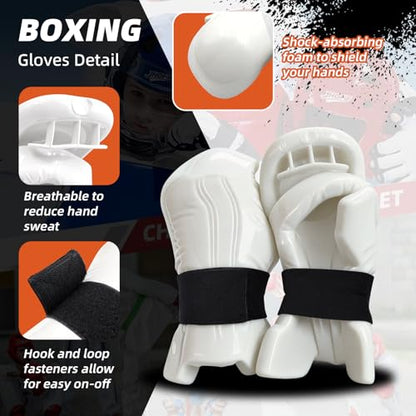 Martial Arts Karate Protective Sparring Gear Package Deal/Gift Adjustable Adult & Youth Headgear, Gloves & Kicks for MMA, Taekwondo, Boxing Training - color: white, size: Large
