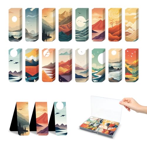 48 Pieces Magnetic Bookmarks Magnet Page Markers - Book Marks for Reading Women & Men with Storage Boxes - Cute Magnet Bookmark Clips for Reading Pleasure（Landscape） - size: 48, style: Landscape Style
