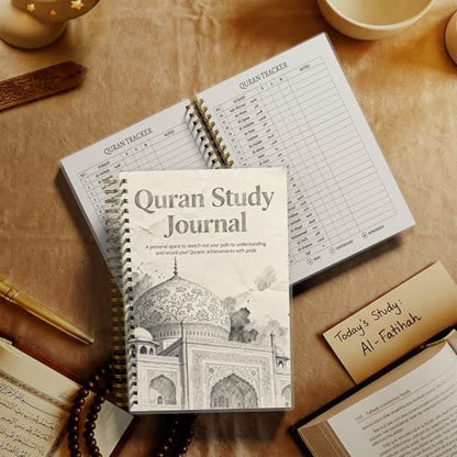 Premium Quran Study Journal - A5 Spiral Bound Islamic Reflection Notebook with 120 Pages 100gsm Thick Paper - Arabic & Translation Tracker for Daily Quranic Study, Memorization & Ramadan Gifts (Pencil Sketch) - color: Pencil Sketch