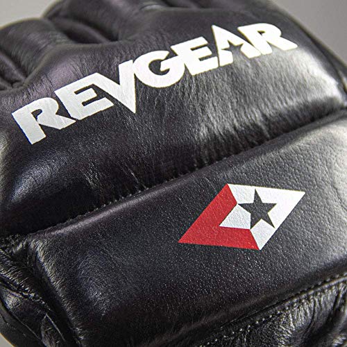 Revgear Pro Series Deluxe Leather MMA Glove | Gel Sparring Gloves | Double Padding | Extra Wrist Protection (Black, Small)