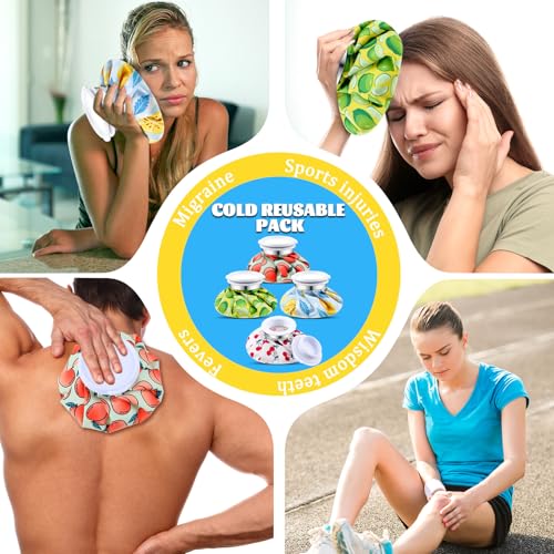 Honoson 4 Pack Reusable Ice Pack and Hot Water Bag for Adults for Hot & Cold No-Leak Elastic Breathable Ice Bag(Cartoon Fruit Style) - style: Cartoon Fruit Style