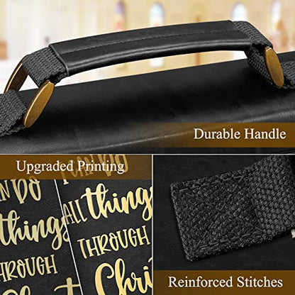 FINPAC Large Classic Bible Cover Vegan Leather Carrying Book Case Church Bag Bible Protective with Handle, Gift for Men, Women, Father, Mother, Friends, Black w/Hot Stamping - color: Black and Brown