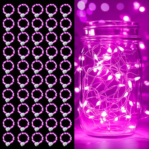 pozzolanas 50 Pack Pink Battery Operated String Lights - 7ft Waterproof Fairy Lights with 20 LEDs for Home, Mason Jar, Party, Wedding, Halloween, Christmas Decorations - color: Pink, size: 50 Pack