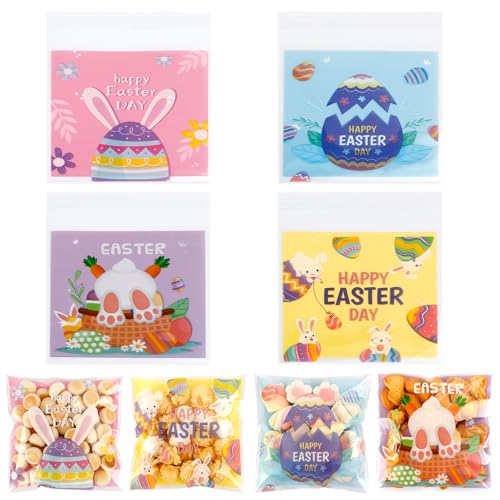 ChicQuench Easter Cellophane Treat Bags, 100 PCS Easter Candy Bags, Easters Cookie Bas with Seal, Self Adhesive Plastic Goodies Gift Snack Bag for Easters Spring Holiday Party Favors Supplies - color: easter style01, size: 1 Count (Pack of 100)