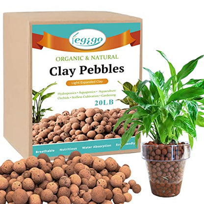 19LB Leca Clay Pebbles for Plants 4mm-16mm Clay Balls for Hydroponic | Drainage, Reusable, Aeration, Moisture Retention, Lightweight, Natural Leca for Orchids, Succulents, Terrariums, Aquaponics - size: 19LB