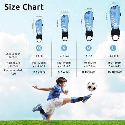 Shin Guards Soccer Youth Kids - Shin Guard for Toddler Boys Girls Teenagers 2-18 Years Old with Ankle Sleeves Protection - Football Shin Pads Equipment with Adjustable Strap - color: Blue, size: Medium