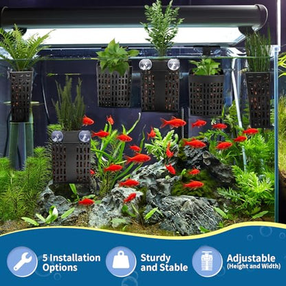 Newly Upgraded Aquarium Plant Holder | Adjustable in Height and Width with Extendable Hook and Suction Cup 4-Pack for Planting Aquatic Plants and Aquariums (Black) - color: Black