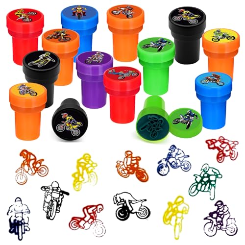 Cinrobiye 24 Pcs Dirt Bike Stampers Party Favor Set, Cute Motocross Stamps for Kids Birthday Party, Classroom Rewards, Sports Prizes, Goody Bag Fillers, Racing Adventure Party Supplies - color: Dirt Bike