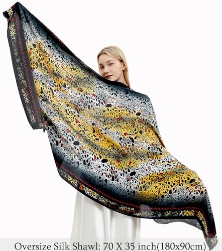 Women Silk Scarves Long Satin Lightweight Outdoor Shawl Wraps Printed Head Scarf 70''X35'' - color: 112-leopard