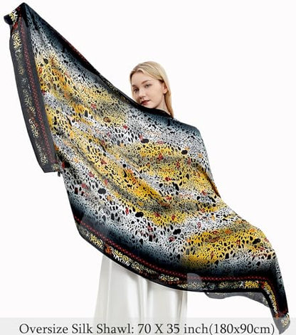 Women Silk Scarves Long Satin Lightweight Outdoor Shawl Wraps Printed Head Scarf 70''X35'' - color: 112-leopard