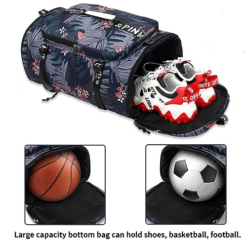 gym duffel bag backpack wrestling bag with shoe compartment 4 kinds of back method waterproof sports walking laptop - color: A-floral Blue