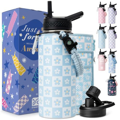 DYSANKY Water Bottle Gift– Insulated Stainless Steel Bottle with Carrier Bag, Strap & Gift Box– BPA-Free– Ideal for Hiking, Camping & Travel 32 oz - color: Blue Flower, size: 32 Ounces