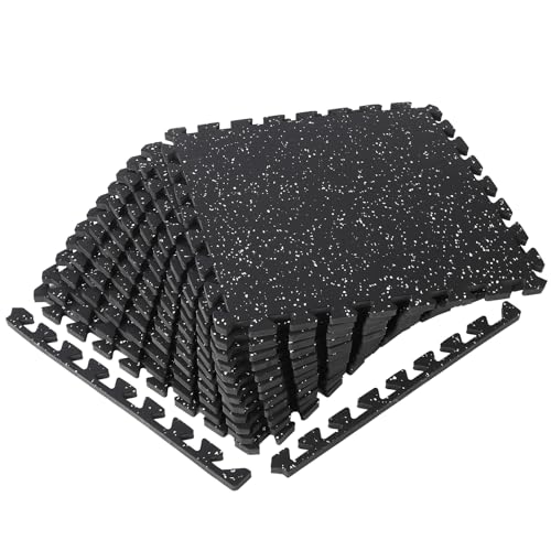 Garvee 0.56" Thick 48 Sq Ft Rubber Top Exercise Equipment Mats, 12 Tiles | High Density EVA Foam Interlocking Gym Flooring for Home Gym, Non-Slip Waterproof Workout Mat, 24x24in, Black/White - color: Black/White