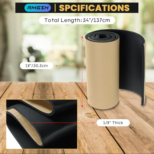 1/2" T x 12" W x 54"L Sponge Neoprene with Adhesive Foam Rubber Sheet | 4.5 Sqft for Weatherproofing, Gasket Seals, Crafts, Soundproof Padding, Vibration Dampening - size: 1/2” Thick X 12” Wide X 54” Long