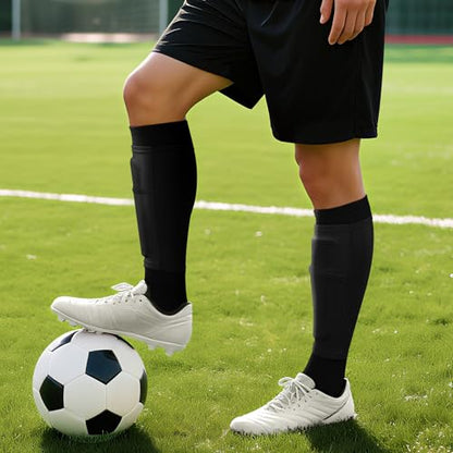 XZQTIVE Soccer Shin Guards with Shin Sleeves and Soccer Socks, Football Shin Pads Set for Kids Youth and Adult - color: black, size: L(Youth/Adult)