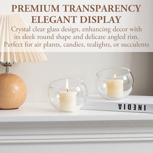 MyGift 5 Inch Clear Glass Round Bowl Air Plant Terrariums, Set of 4 | Versatile glass vessels showcase plants, candles, and decorative accents for weddings, events, shelves, and tabletop displays - size: Set of 4 (Round)