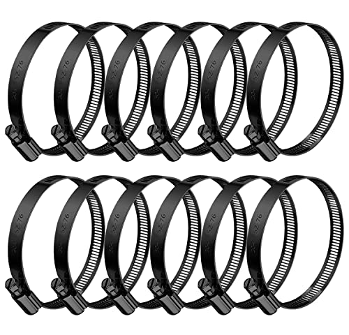 BOTTEN 12pcs Black Hose Clamp,2-3 Inch(52-76mm) 304 Hose Clamps Stainless Steel Adjustable Worm Gear Hose Clamps Assortment Kit,radiator hose clamps fuel line clamps - size: 2''–3''