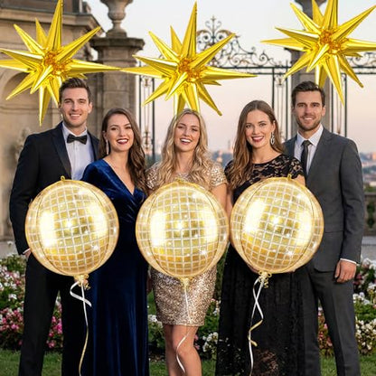 Gold Disco Balloons, 6 Pcs Shiny Foil for Prom Graduation New Year Party - style: Disco Gold