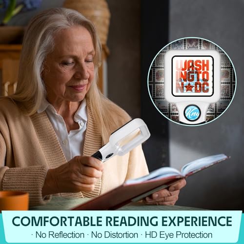 Compact Magnifying Glass with Lights,45X 10X Small Handheld Lighted Magnifier, 3 LED Light Magnifying Glass for Reading Small Prints & Low Vision Seniors Rectangle 1PACK - color: 1 Pack Black Handle&white Frame
