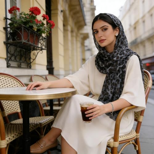 Hijab Scarf for Women Fashion Printed Modal Hijab Head Wrap Scarves Lightweight Long Scarf Shawls - color: Grey Leopard