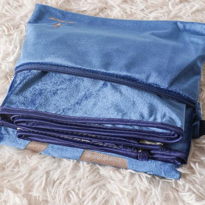 Muslim Travel Prayer Rug, German Velvet Hand-Embroidered Kaaba Mosque, Portable Foldable Islamic Prayer Mat for Travel (Blue) - color: Blue