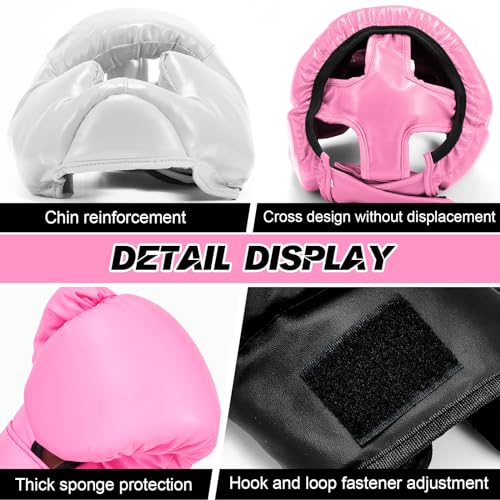Kanayu 3 Pieces Boxing Headgear and 3 Pairs Gloves Set Shockproof Leather Boxing Helmet Safety Head Guard Punching Bag Gloves for Men Women Youth Beginners - color: Black, White
