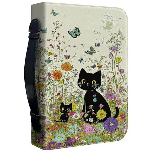 Bible Cover Case for Women, PU Leather Large Bible Cases with Zipper Fits Books Up to 12" x 9" x 2.76”, Bible Carrying Bag for Men, Garden Cat - color: Garden Cat