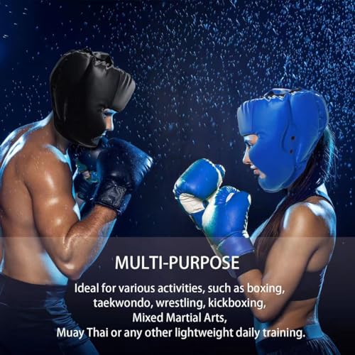 2 Pack Boxing Headgear Equipment for Taekwondo, Sparring, MMA, Muay Thai - Safety Helmet Protective Gear for Men Women Beginners - color: Black,Blue