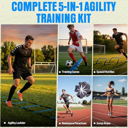 Agility Ladder, Soccer Football Training Equipment Set - 20ft Speed Ladder, 4 Hurdles,Parachute, 12 Cones & Jump Rope | Agility & Speed Training for Kids Youth Adults,Basketball & Football Accessories - color: Blue