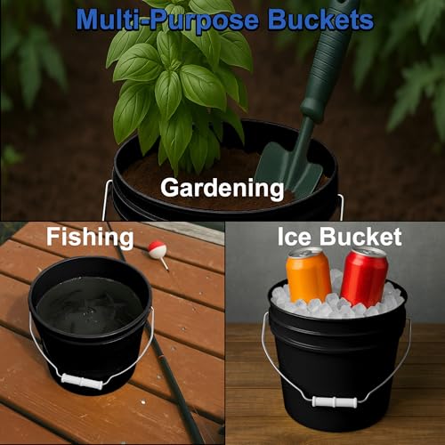 1-Gallon Bucket with Airtight Lid – Made in USA, Food Grade BPA Free Plastic, Heavy Duty Multi-Use, Metal Handle with Grip, Stackable Storage – Black, 6 Pack - color: Black, size: 6