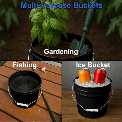 1-Gallon Bucket with Airtight Lid – Made in USA, Food Grade BPA Free Plastic, Heavy Duty Multi-Use, Metal Handle with Grip, Stackable Storage – Black, 6 Pack - color: Black, size: 6