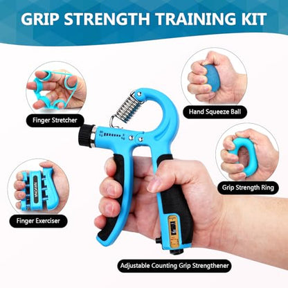 13 PCS Grip Strength Trainer Kit, Hand Gripper Strengthener, Forearm Strengthener, Finger Strengthener, Finger Exerciser, Stress Relief Ball - color: Blue