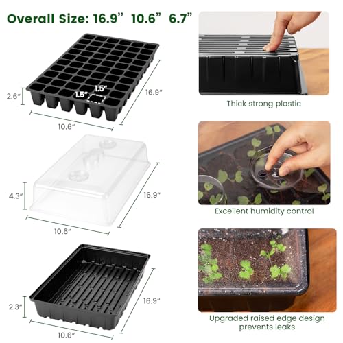 SOLIGT 60 Cell Seed Starter Kit with Grow Light and Heat Mat, Seed Starter Tray with Higher 4.3” Humidity Dome, Flexible Light Positioning for Seed Starting & Seedling Growth - size: 1 SET