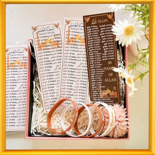 30 Sets Ramadan Eid Mubarak Silicone Bracelets with 99 Names of Allah Bookmark, Islamic Party Favors Bulk, Mubarak Kareem Wristbands, Muslim Gift Set for Family Friends School Classroom Events - style: Two Color-30