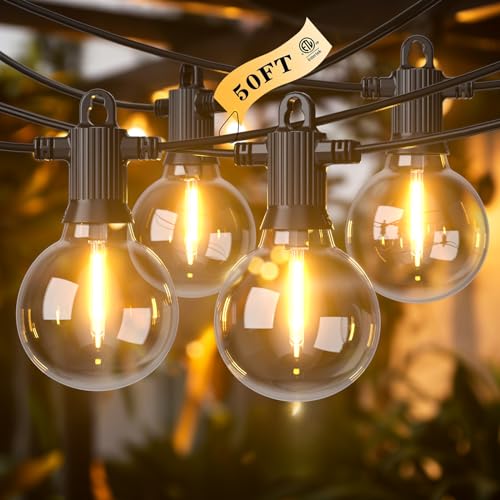 Kawaya G40 Outdoor String Lights 50FT IP65 Waterproof 2700K LED Patio Light - size: 50FT