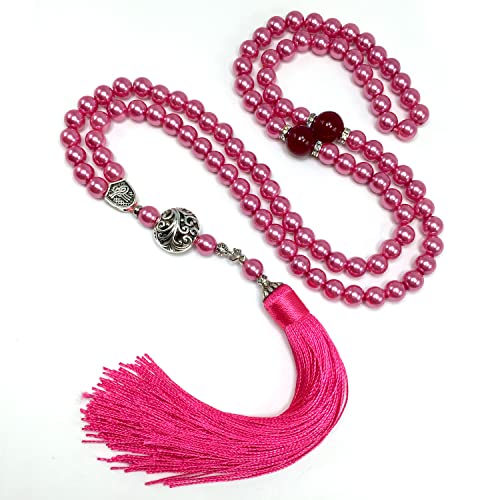 Special Prayer Beads Series -99 beads- Tesbih Tasbih Tasbeeh Misbaha Masbaha Subha Sebha Sibha (Syntetic Fuchsia Pearl -7 mm 99 Beads-) - color: Syntetic Fuchsia Pearl -7 mm 99 Beads-