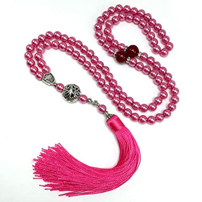 Special Prayer Beads Series -99 beads- Tesbih Tasbih Tasbeeh Misbaha Masbaha Subha Sebha Sibha (Syntetic Fuchsia Pearl -7 mm 99 Beads-) - color: Syntetic Fuchsia Pearl -7 mm 99 Beads-