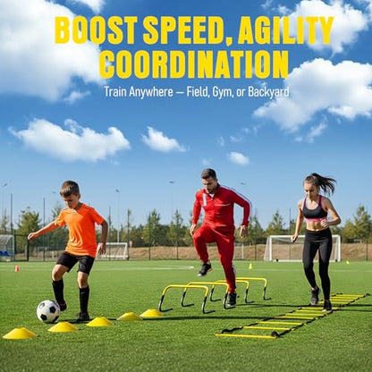 Agility Ladder, Soccer Football Training Equipment Set - 20ft Speed Ladder, 4 Hurdles,Parachute, 12 Cones & Jump Rope | Agility & Speed Training for Kids Youth Adults,Basketball & Football Accessories - color: Yellow